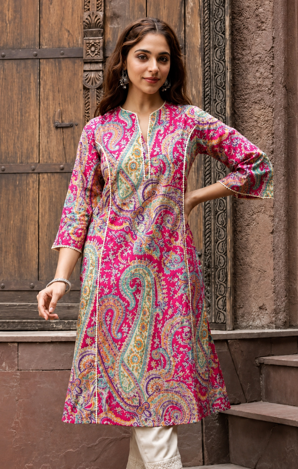Beautiful Mandarin Neck Kurta, Sleeve Length is Three-Quater