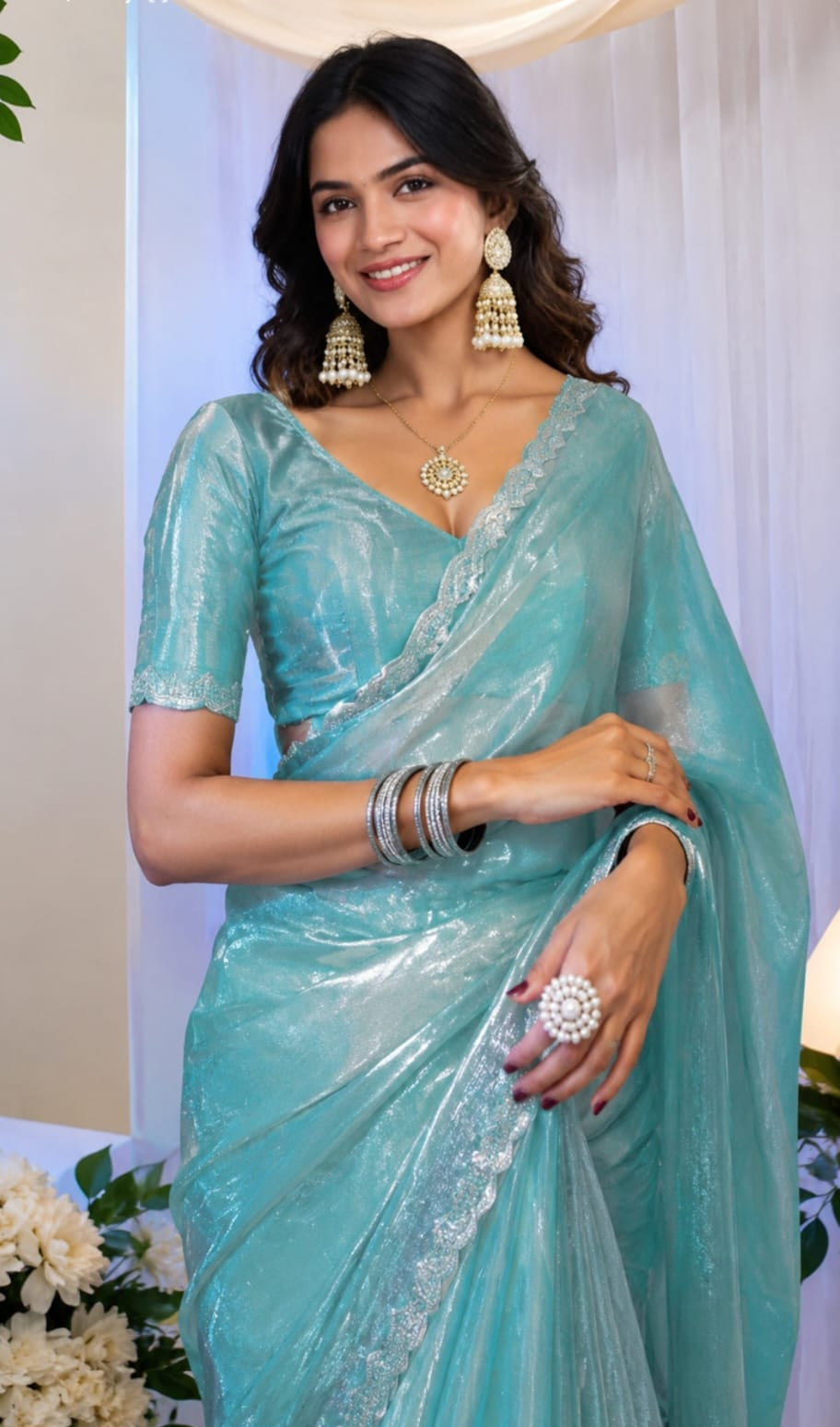 Beautiful Organza jimmy choo Saree for Womens