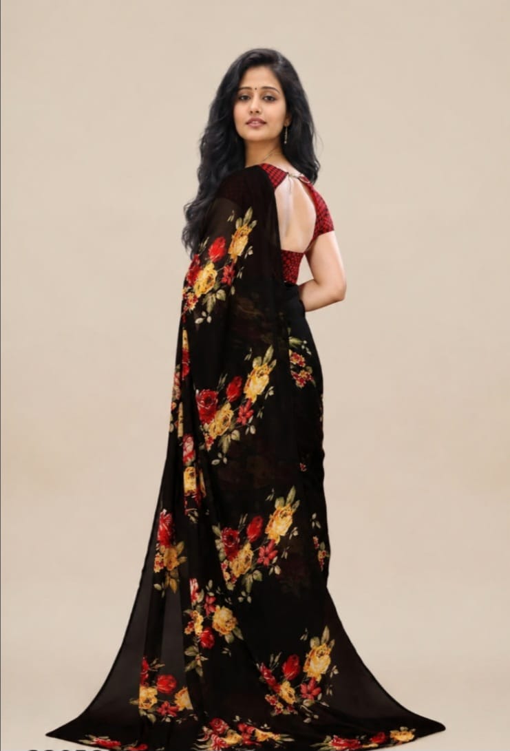georgette flora printed saree with blouse