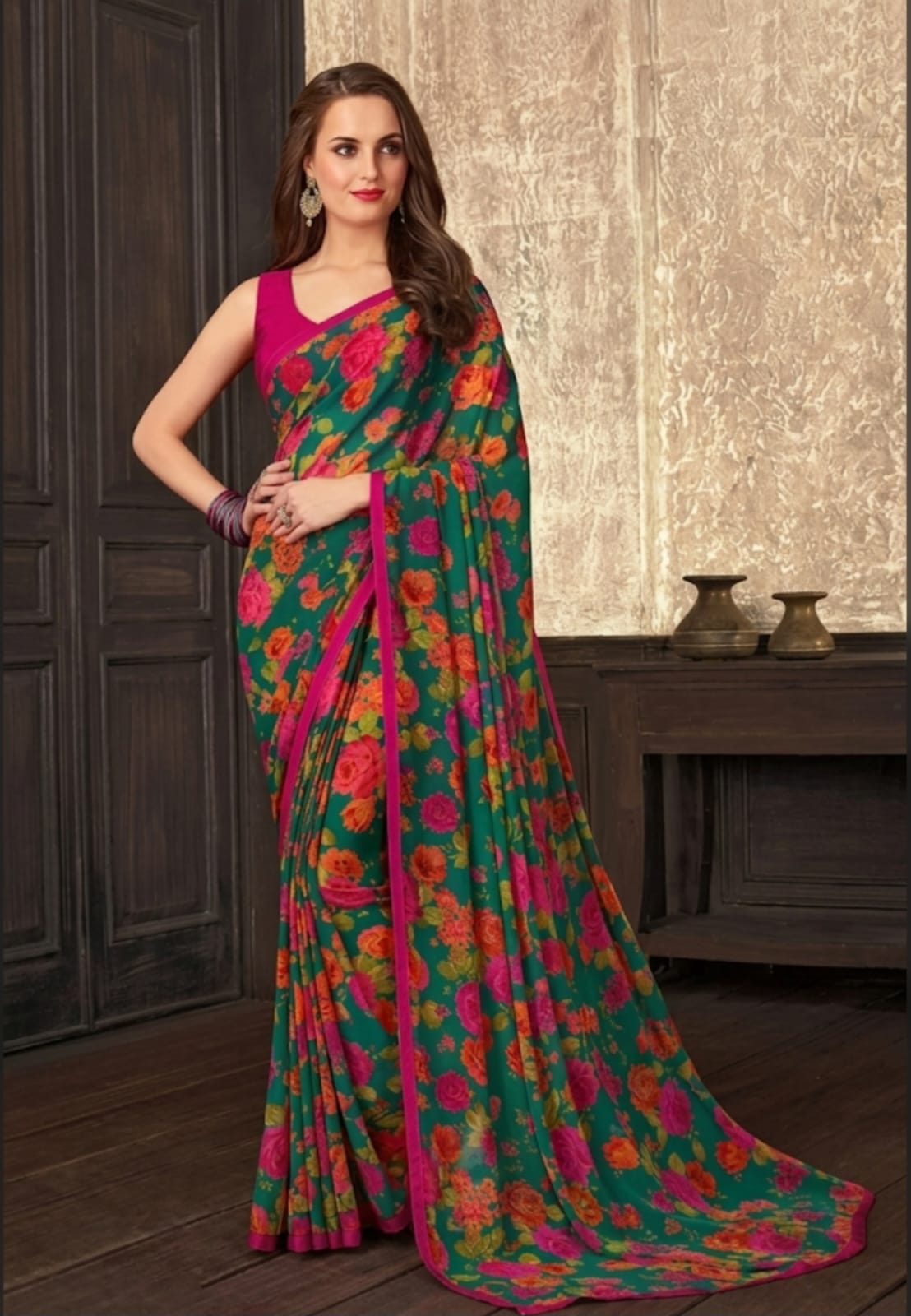womens georgette fabric saree with blouse