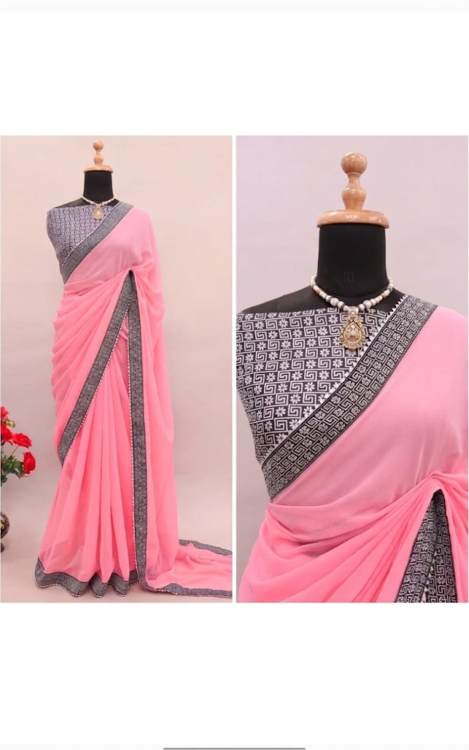 beautiful pink georgette saree