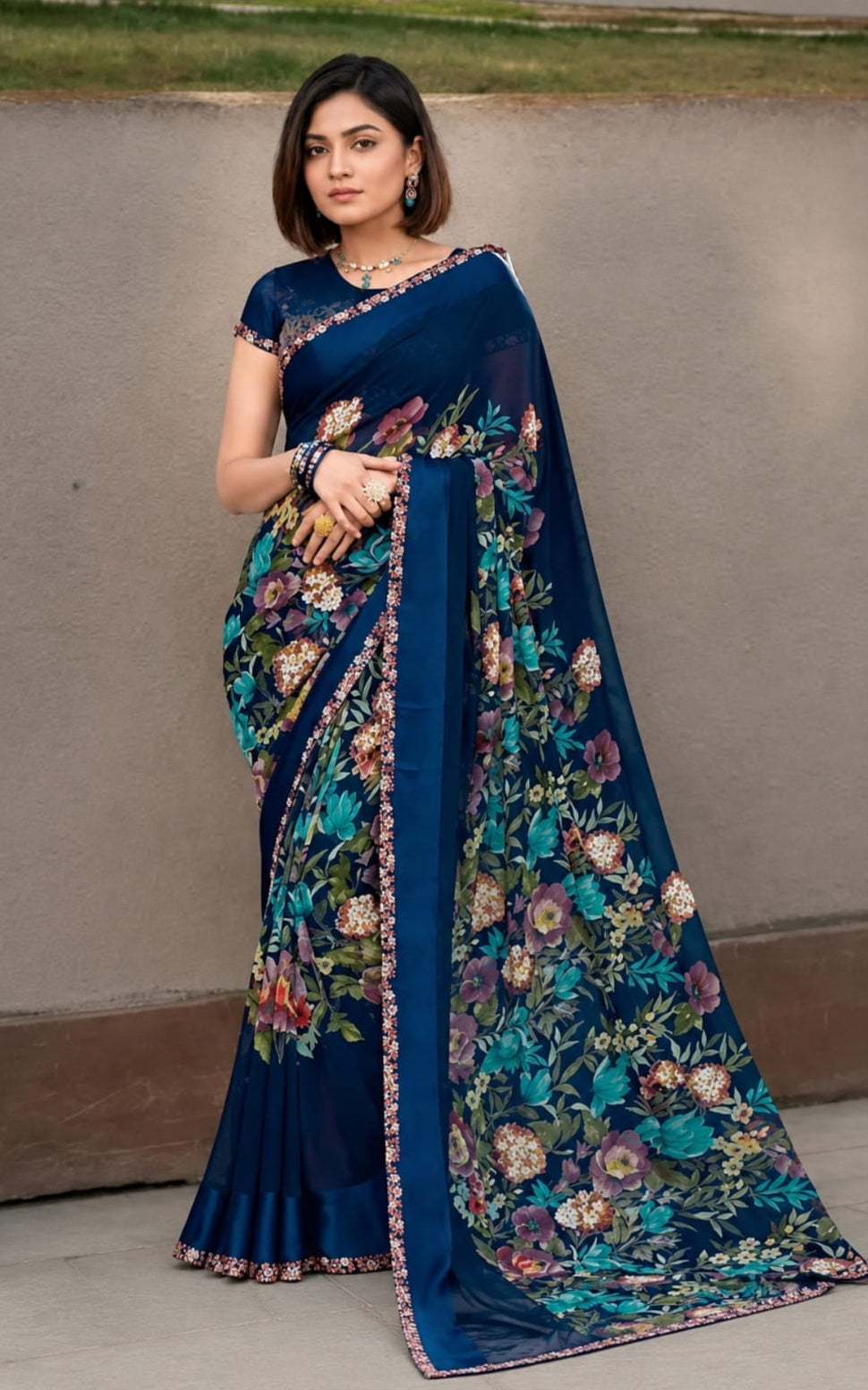 printed georgette saree with blouse
