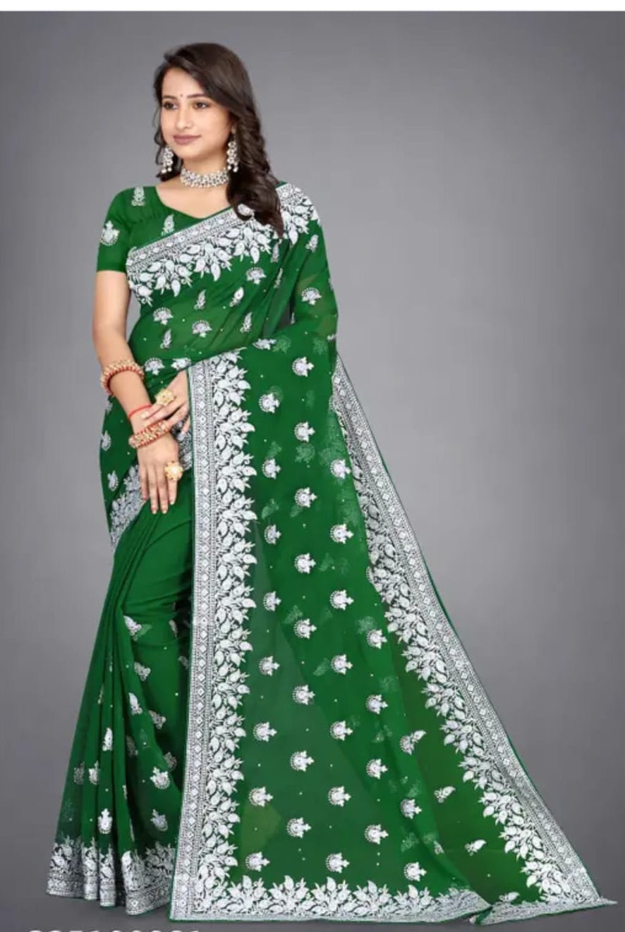 beautiful silver work georgette saree