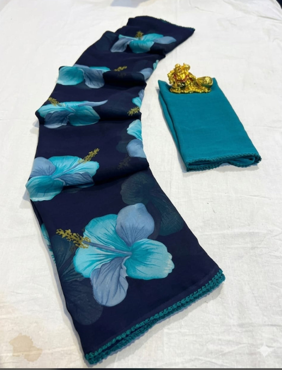 new georgette saree with running blouse