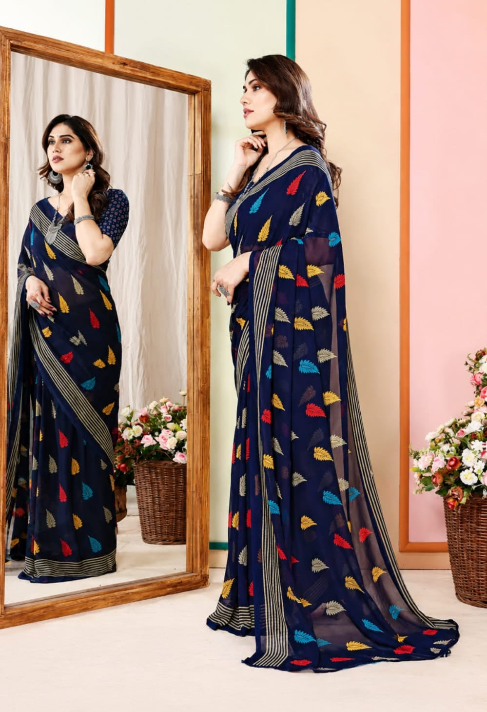 flora printed georgette saree