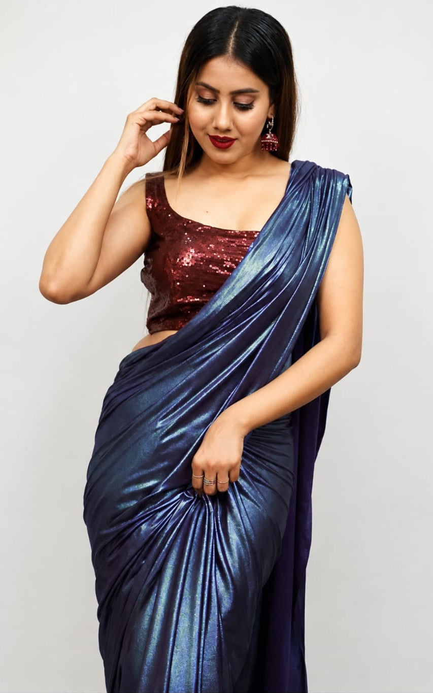 lycra blend saree with blouse peice