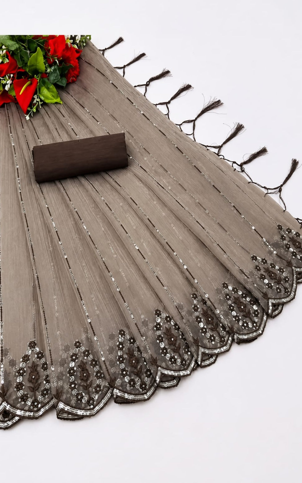 organza saree with tassels and latkans