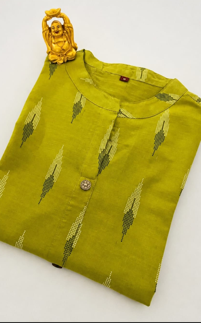 straight fit cotton kurti, mandarin neck, sleeve length long
