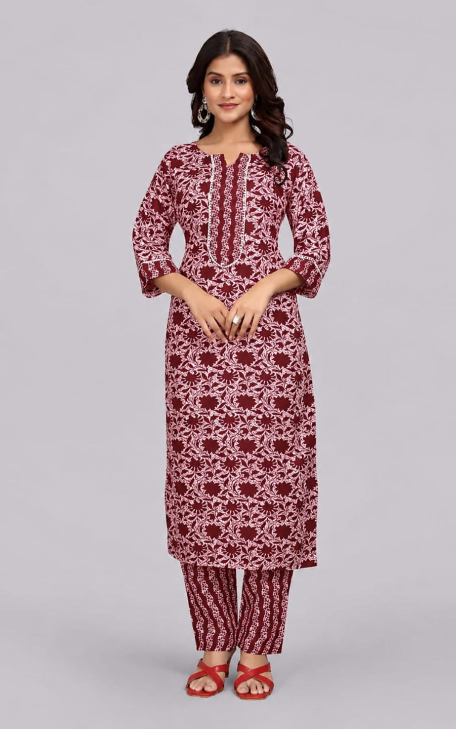 cottom kurta with pant, clar length, sleeve length is three quater