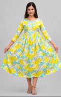 beautiful rayon anarkali in round neck, sleeve length is three quater