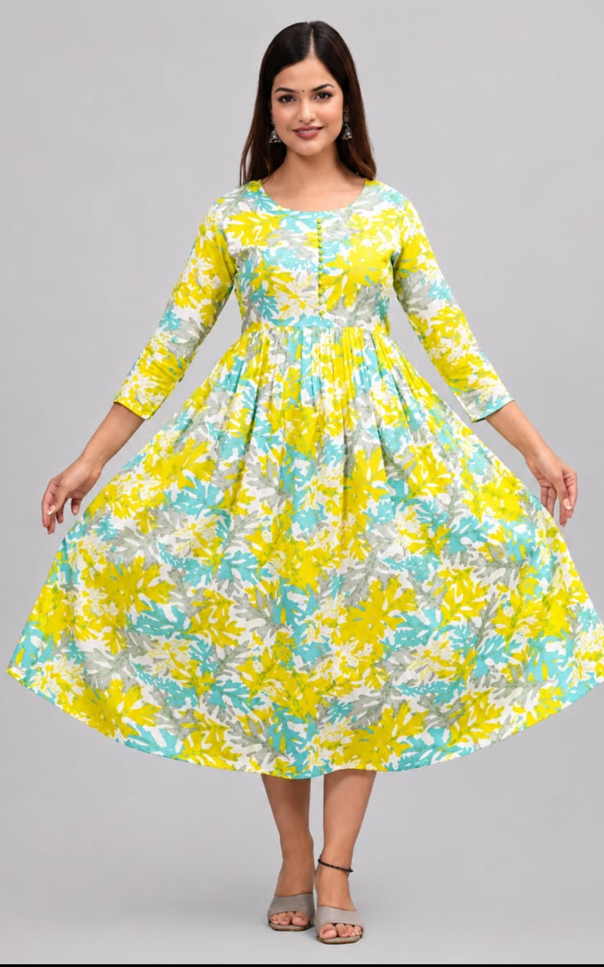 beautiful rayon anarkali in round neck, sleeve length is three quater