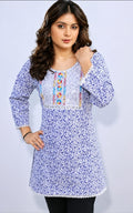 cotton short kurti in round neck, sleeve length is three quater