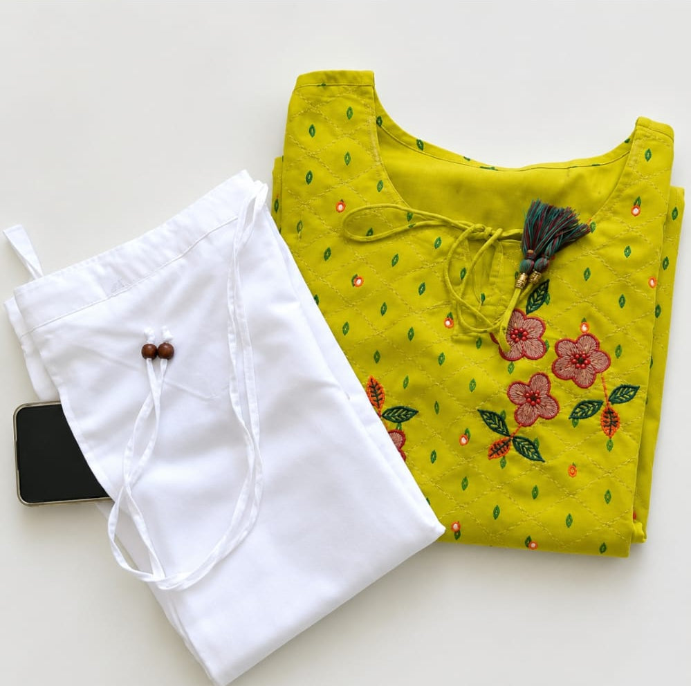 Rayon Kurti with Palazzo, Round neck, Calf length, Three-Quater Sleeves
