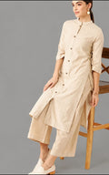 cotton kurta with bottomwear, calf length, mandarin neck, sleeve length three quater