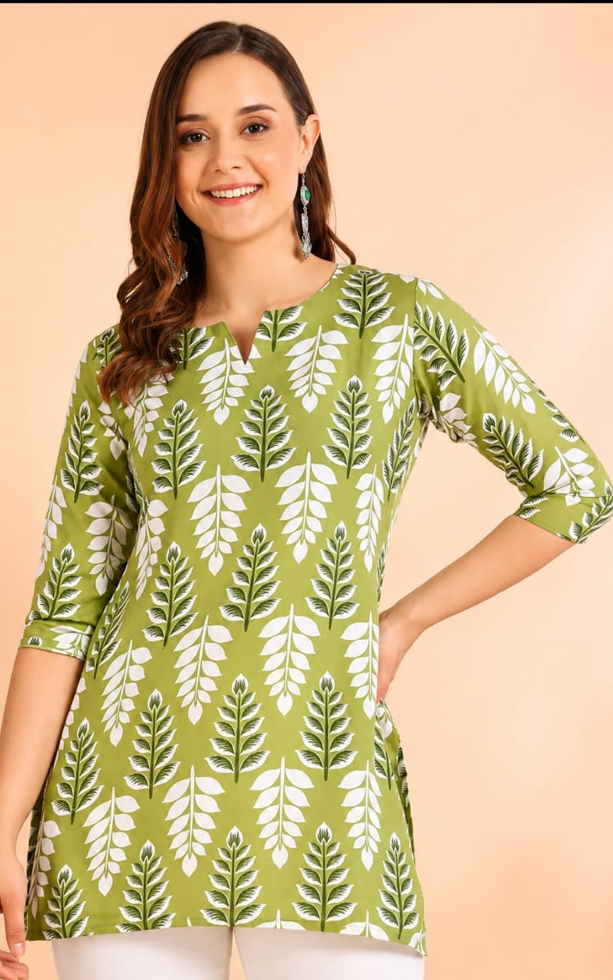 new rayon short kurti in V-neck, sleeve length is three quater