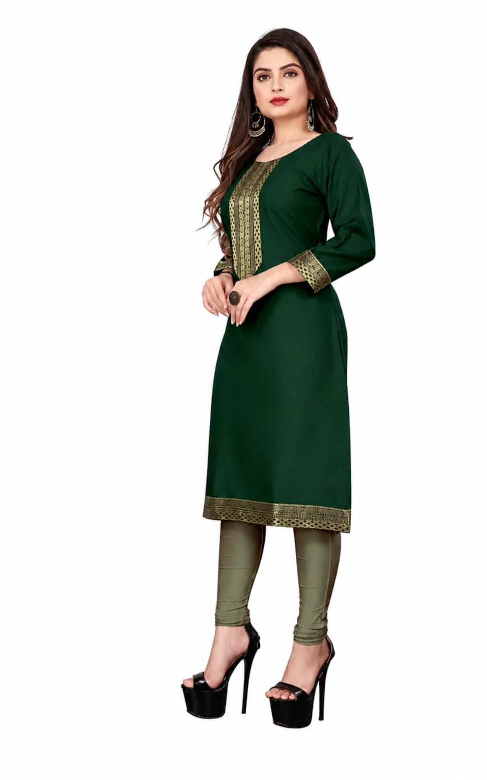 gree cotton kurti in round neck, sleeves length is three quater