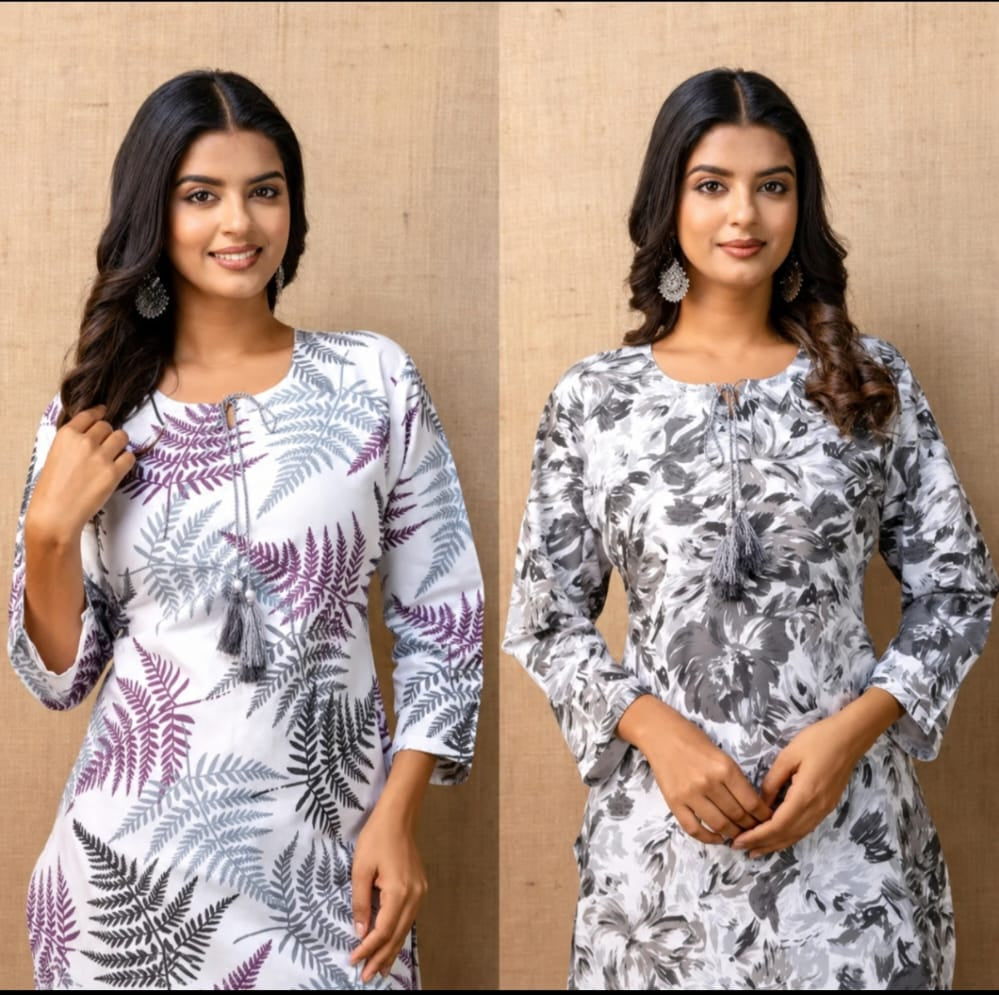Two kurtis combo in Tie-Ups neck, calf length, sleeves length is three quater