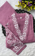 Kurta with bottomwear, calf length, V-neck, sleeves length is three quater