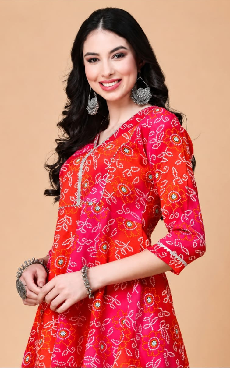 Mandarin neck rayon kurti above knee, sleeves length is three quater