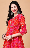 Mandarin neck rayon kurti above knee, sleeves length is three quater