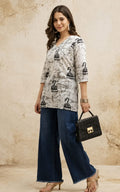 V-neck rayon short kurti, above knee, sleeves length is three quater