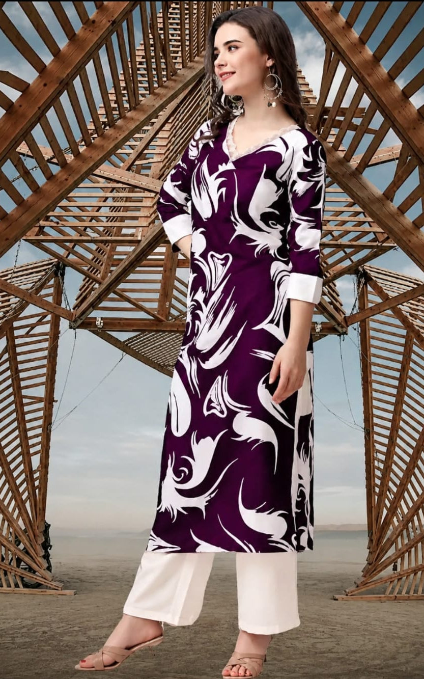 Kurta with bottomwear, V-neck, calf length, sleeves length is three quater