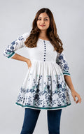 Round neck viscous rayon kurti, regular length, sleeves length is three quater