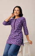 Notch neck rayon kurti, above knee, sleeves length is three quater
