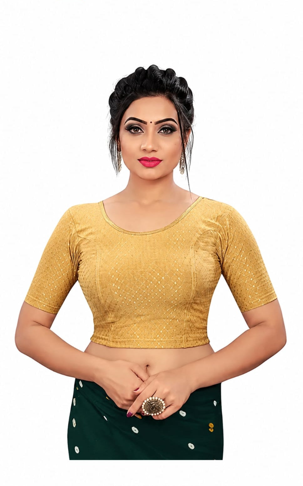 Round neck Non-Padded womens blouse in hosiery fabric
