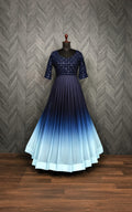 Ankle length, georgette fabric, stylised neck, three quater sleeves