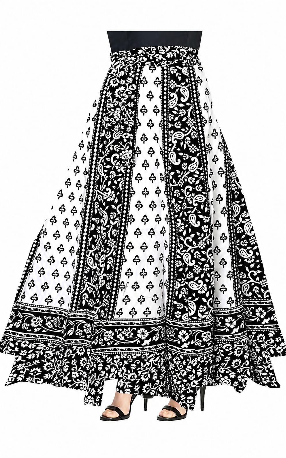 Traditional womens skirt in cotton fabric, Mid rise, ankle length, Tie-Ups