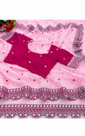 Pink nylon womens saree with Seprated Blouse Piece