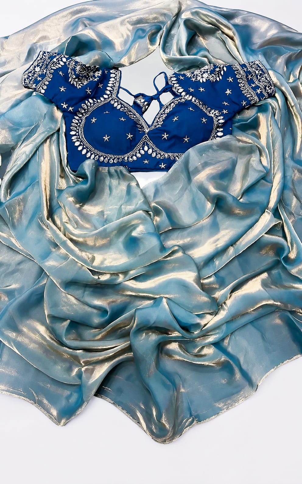 Aqua Blue colour saree for womens with Seprated Blouse Piece