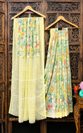Beautiful yellow georgette saree for ladies with Running Blouse