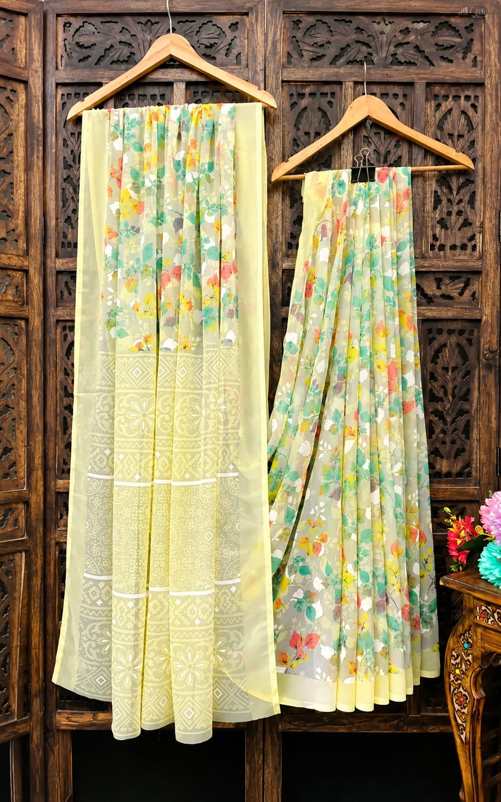 Beautiful yellow georgette saree for ladies with Running Blouse