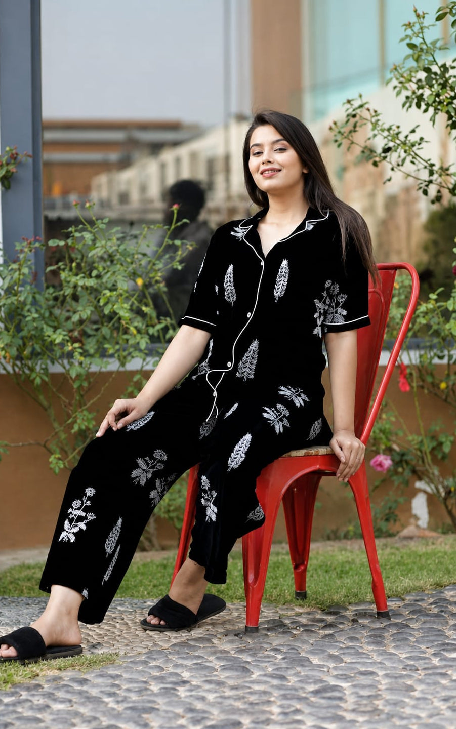 Cotton Nightsuit for womens, Shirt Neck, Short Sleeves