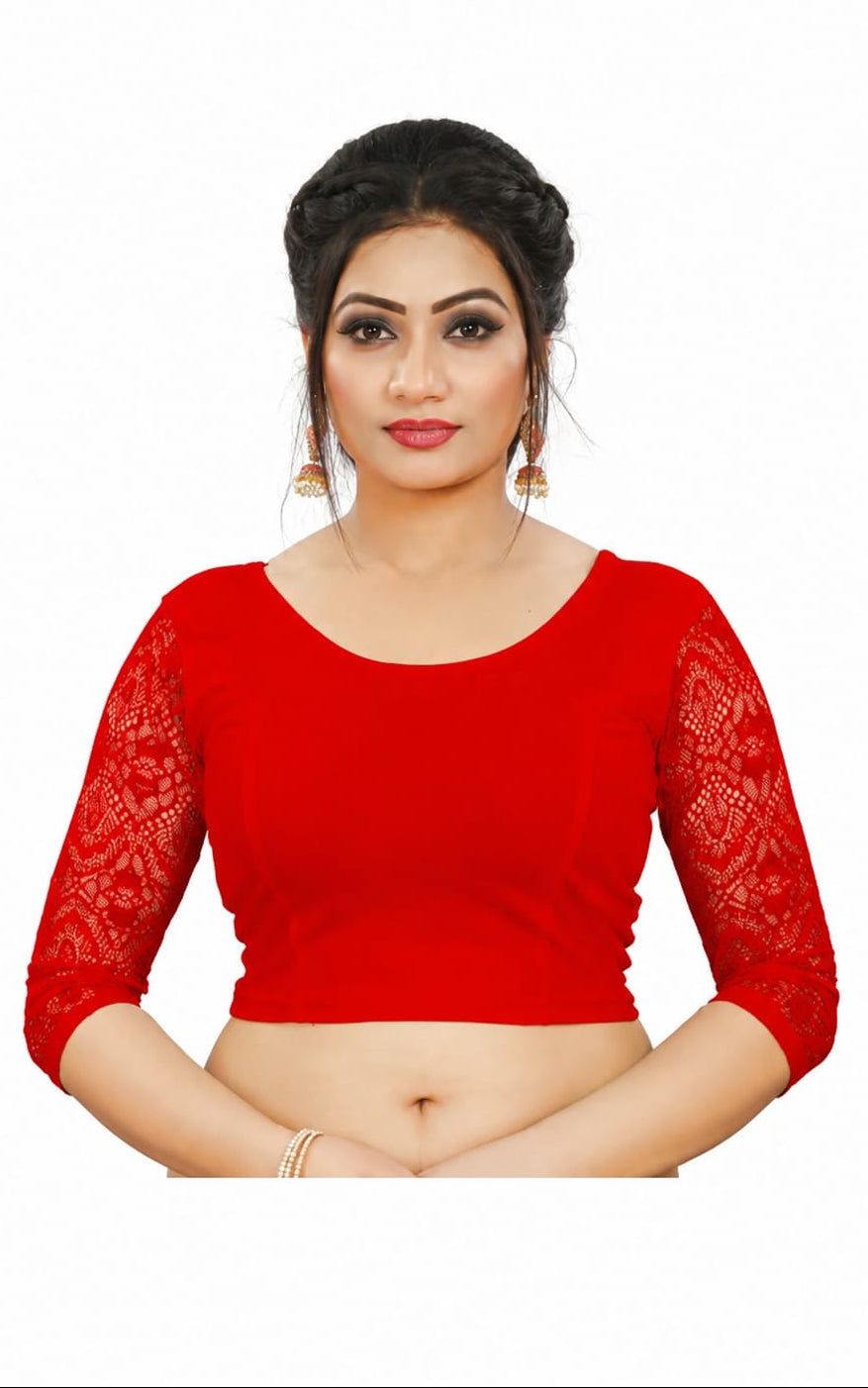 Womens Blouse in Round Neck, Non-Padded, Three Quater Sleeves, Slip-on closure