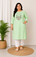 Womens Cotton Kurti, Knee Length, Round Neck, Three-Quater Sleeves