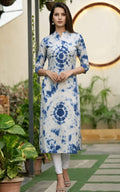 Womens Kurti in Mandarin Neck, Calf Length, Sleeves Length is Three Quater
