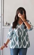 V-Neck Short Kurti in rayon fabric, Three-Quater Sleeves, Regular Length