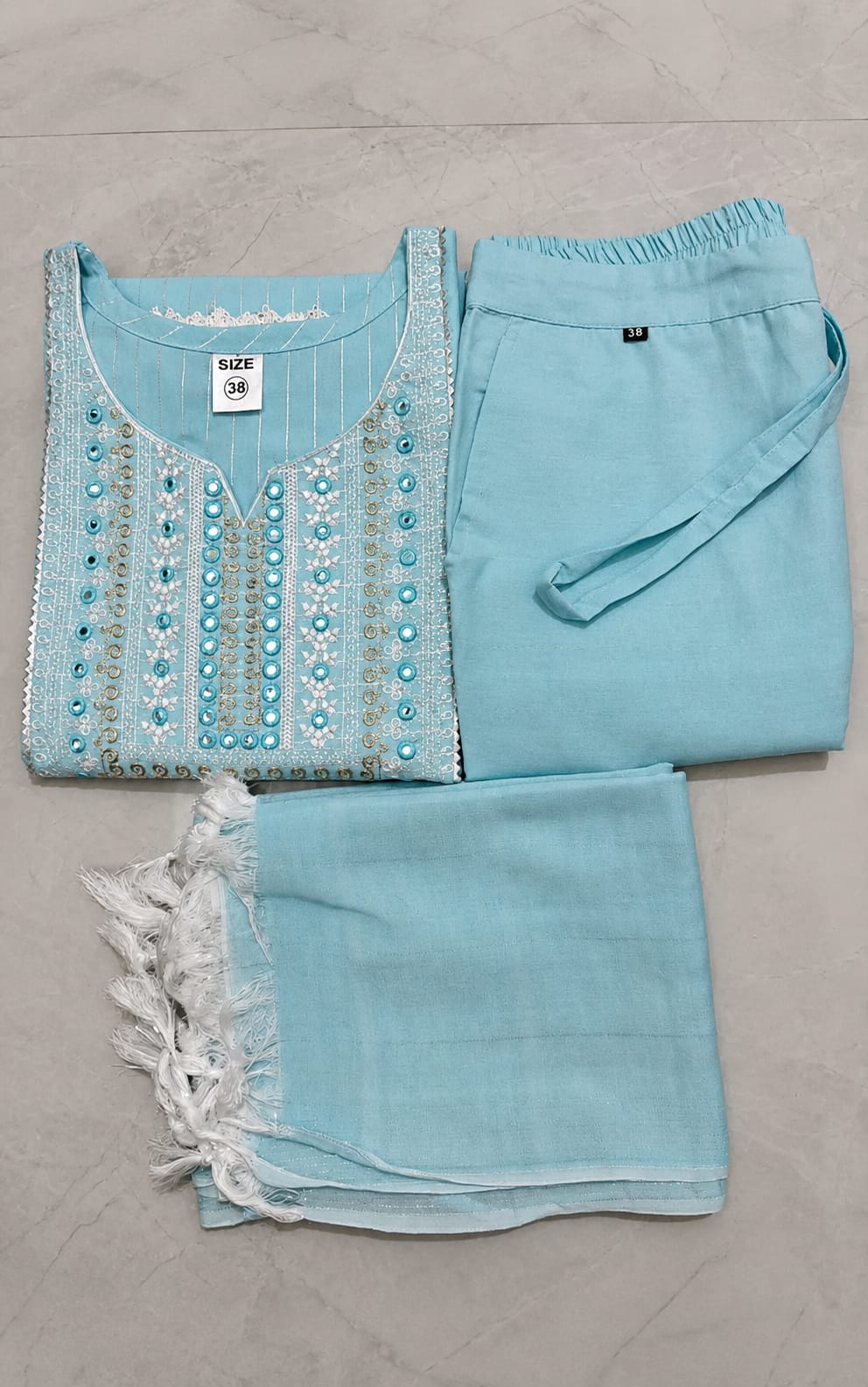 Womens Kurta with Duppata and Bottomwear, Calf length, Three-Quater sleeves