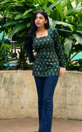 Short Kurti for womens in Cotton blend, Square Neck, Above knee, Long sleeves