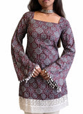 Beautiful Short kurti in rayon, Square Neck, Above Knee, Long Sleeves