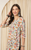 Womens Short Kurti, Calf Length, Mandarin Neck, Three-Quater Sleeves