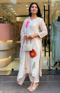 Women's White Embroidered Silk Blend Kurta Pant Set with Dupatta Elegant
