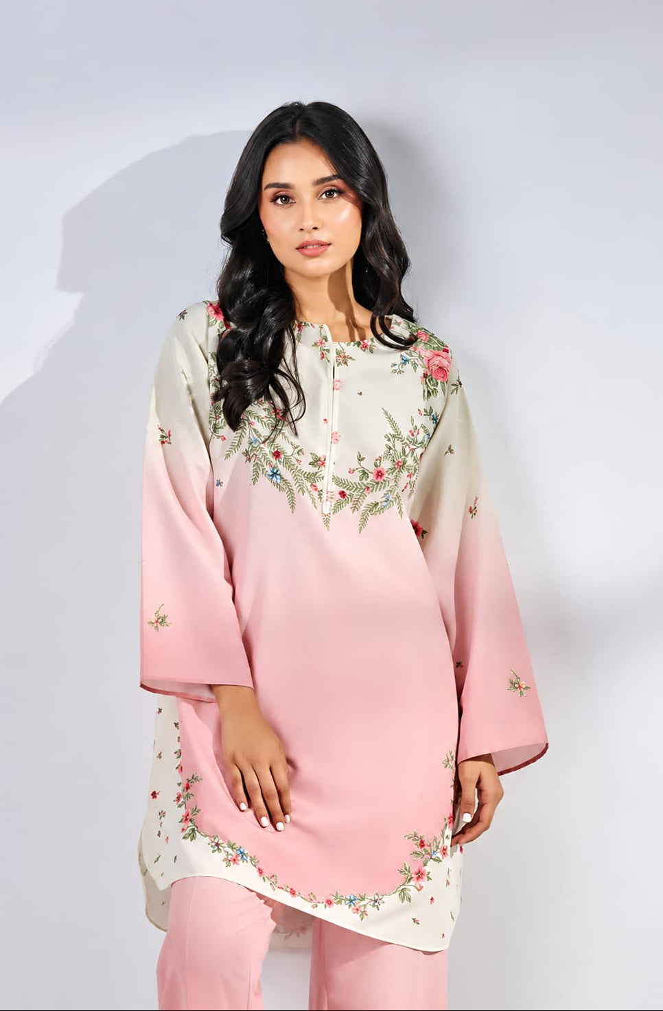 Pink Printed Polycotton Top Trouser Set Casual Long Sleeve Outfit