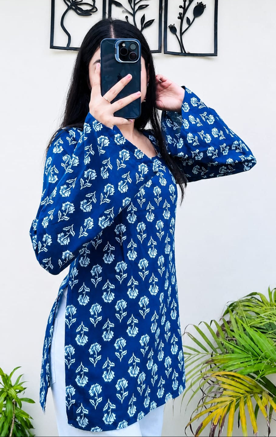 Blue Floral Printed Rayon A-Line Kurti Casual Everyday Ethnic Wear