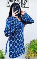 Blue Floral Printed Rayon A-Line Kurti Casual Everyday Ethnic Wear
