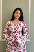 White Floral Printed Cotton Top Elegant Casual Everyday Stylish Tunic Wear