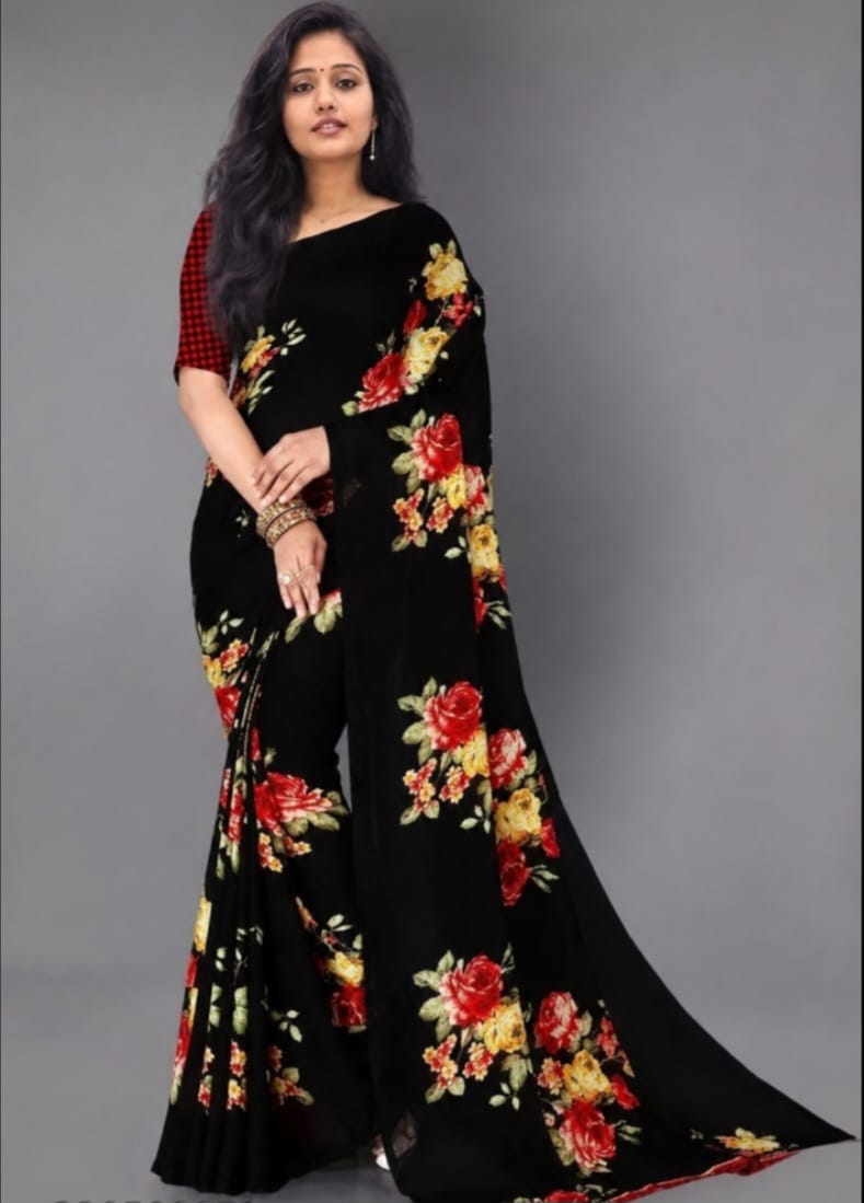 georgette flora printed saree with blouse